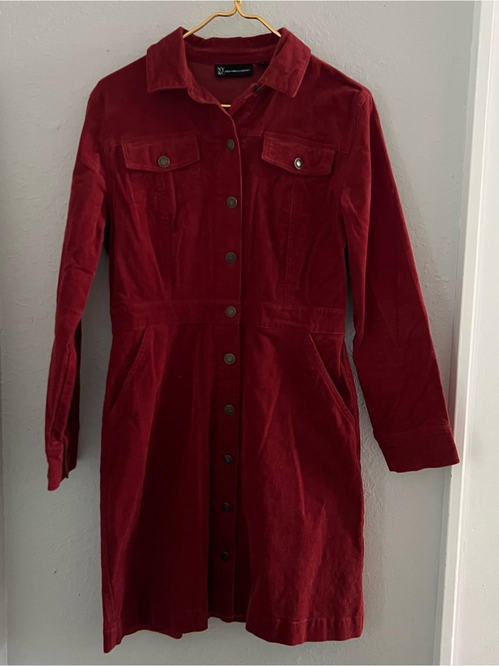 New York & Company Rust Red Button-Front Long Sleeve Shirt Dress Jacket Sz M - Picture 2 of 8